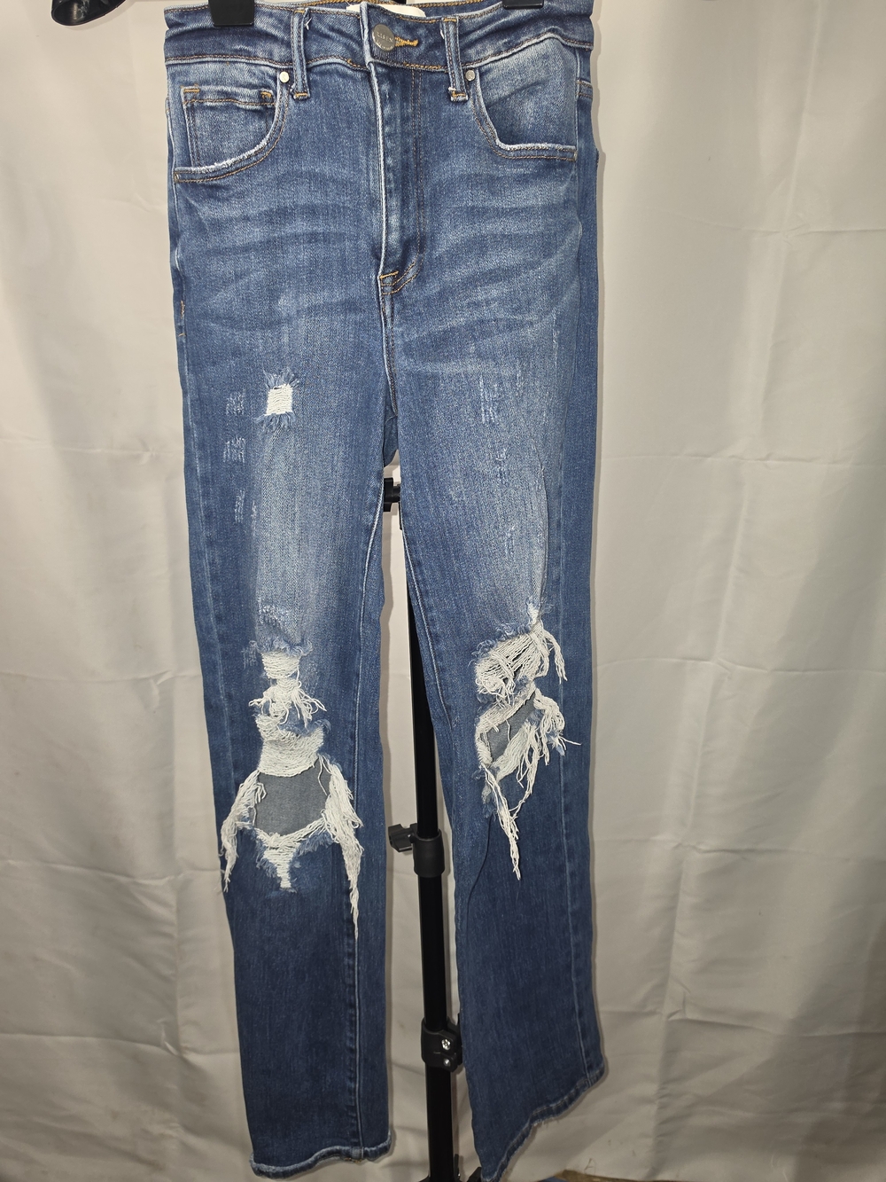 Distressed Blue Straight-Leg Women's Ripped Jeans Botique Denim Y2k Inspired